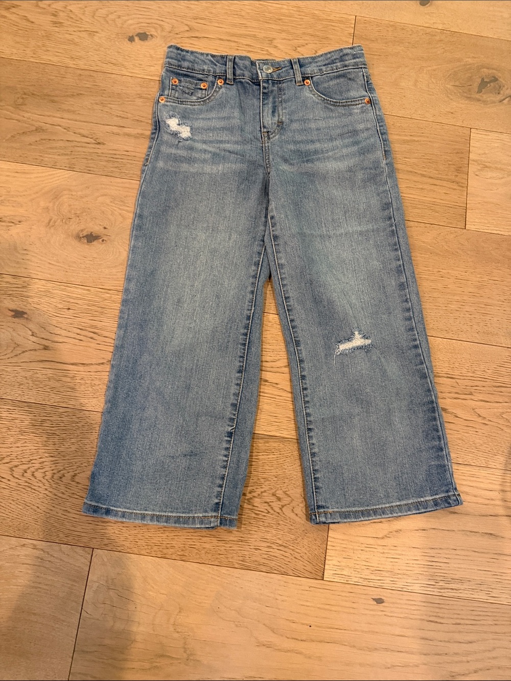 Levi's Cropped Wide Leg Distressed Jeans